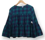 Arizona Girls Cotton Plaid Tiered Boho Top Sz XL 16