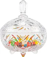 Large Glass Sweet Bowl with Lid, 800ML, Sweet Jars for Candy Buffet, Crystal Sugar Dish Decorative, Biscuit Storage Container for Chocolate, Cookie, Beans, Nuts, Jewelry Box, Apothecary, Christmas