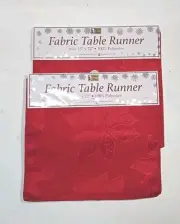 2-Red Table Runners 13" x 72" 100% Polyester Red Rectangular New Floral Fabric