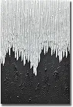 ART8YUQI Paintings - Hand-Painted Black & White Abstract Draping Canvas Art – 24x36 Inch Modern Monochrome Wall Decor with Wood Frame, Ready to Hang (White Black)