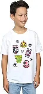 [Absolute Cult] Marvel Boys Avengers Hero Badges T-Shirt White 9-11 Years