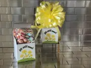 Get Well Soon Gift Box-Basket & 1/2 LB Charms Lollipops Candy Wrap & Yellow Bow