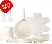 17-Piece Nonstick Ceramic Cookware Set, Detachable Handle, Induction