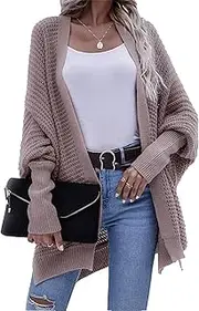 [Generic] Female Oversized Knitted Cardigan with Open Front and Long Sleeves Perfect for Layering in Any Season