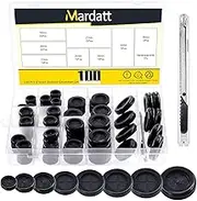 Mardatt 101 Pcs 8 Sizes Rubber Grommet Set, 16-38mm Double Sided Round Round Electrical Wire Gasket with Storage Box and Knife, Solid Ring Gasket Rubber for Cable Firewall Hole Plug Auto