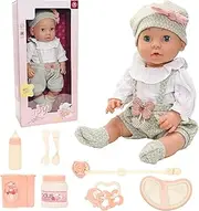 16 Inch Baby Doll with Outfit Feeding Set Realistic Lifelike Born Baby Doll Cute Baby Doll Soft Body Silicone Rebirth Baby Doll with Clothes Feeding Set Bottle Doll Pacifier Accessories for Toddlers