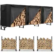 8/12FT Firewood Rack w/600D Cover, Firewood Storage for Fireplace, Fire Pits