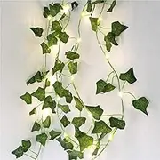 Leeofty Green Leaf Rattan Artificial Ivy Garland Fake Leaf Plants Vine Garland String Light 2 Meters 20 LEDs USB Powered Wedding Party Christmas Holiday Patio Decoration