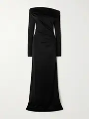 [Victoria Beckham] Victoria Beckham - Off-the-shoulder Draped Satin Gown - Black - UK 16 UK 16 Black