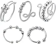Pack of 5 Anxiety Ring, Anti-Stress Ring with Spheres Spinner