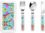 Colorful Giraffe Fans Lovers 3 Piece Set For Camping Stainless Steel Flatware, Spoon, Fork, Knife, Ideal For Outdoor