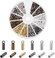 PH PandaHall 210 pcs 6 Colors Brass Cord End Caps Bead Barrel Loop Clasp for Bracelet Necklace Jewelry DIY Craft Making Leather Art, Inner Diameter 2mm