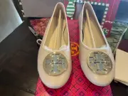 TORY BURCH Claire Quilted Ballet Flats in New Porcelain, size10.5,BNIB,MSRP$258