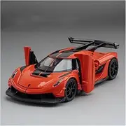 Die-cast 1:32 for Koenigsegg Jesko Car Model Alloy Diecast Rubber Tires Doors Opened Sound Light Supercar Models Display Series Miniature Vehicle(Orange)