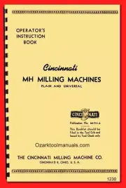 Cincinnati MH & L Horizontal Milling Machine Operator Instructions Manual 1230