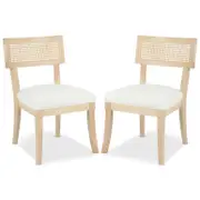 Avelino Wooden-Framed Rattan Boucle Dining Chairs - Set of 2