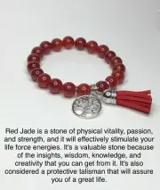 Feng Shui 7.5 Bracelet Chakra Healing Red Jade. with Silver Tree of life Charm