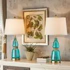 Set of 2 Blue Glass Table Lamps 3-Way Dimmable Touch Control Bedside Lamps wi...