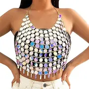 [DIIOOMIEEU] Colorful Sequins Chest Chain Bra Lingerie Chain Necklace Women Body Jewelry Accessories