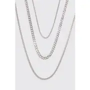 Mens 3 Pack Chain Necklace In Silver