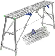 Folding Scaffolding Equipment, Adjustable Height Work Platform Galvanized Steel Ladder Heavy Duty Bench Folding Ladders Stool w/Non-Slip Step,160cm