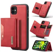 DG MING For Apple iPhone 11 Premium Trifold Wallet Leather Case With 2-in-1 Magnetic Detachable Card Holder Pocket Cover - Red