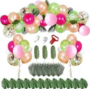 ZCOINS Hawaii Balloons Garland Arch Kit, Flamingo Color-series Balloons with Artificial Palm Leaves, Luau Tropical Themed Party Decorations for Baby Shower Wedding Birthday Pool Beach Summer Party