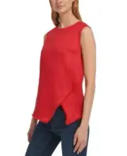DKNY Womens Red Fringed Sleeveless Crew Neck Top Size M NEW