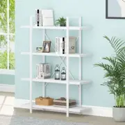 4 Tier White Bookshelf, Modern 4 Shelf Etagere Bookcase, 4-Tier White Oak