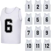 12 Pack（1-12） Numbered Pinnies/Soccer Training Bibs/Basketball Jerseys for Kids,Youth and Adults
