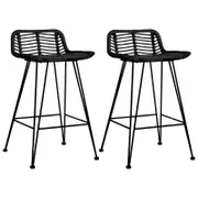 vidaXL 2x Bar Chairs Black Rattan Home Dining Room Kitchen Stool Furniture