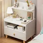 Bedside Table with Open Sliding Shelves,Solid Wood Nightstand with Drawers,（Whit