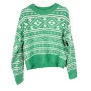 NWT American Eagle Fairisle Snowdrift Sweater Boxy Cozy Green Size XS NEW