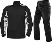 [Mirpuytn] Waterproof Rain Jacket, Lightweight Windproof Removable Hood Raincoat Suit with Eye-catching Reflective Stripe Outdoor Rain Gear Jacket for Hiking Travel Fishing