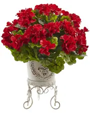 Nearly Natural Geranium with Metal Planter UV Resistant (Indoor/Outdoor)