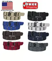 KIDS CHILDREN BOYS GIRLS 2 HOLES ROW GROMMETS Stitched Canvas Fabric Web Belt
