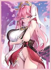 60ct (Yae Miko B) Holographic Standard Size Cards for MTG/TCG/PTCG Art Anime Printing Card Sleeves Protectors 67x 92 mm （A10）