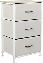 LEVEDE Chest of 3 Drawers, Bedside Table Storage Cabinet, Fabric Tower Dresser Organizer Clothes Toys Storage Unit, Home Furniture for Bedroom, Living Room, Hallway, Office (Beige)