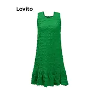 在飛比找蝦皮商城優惠-Lovito 波西米亞女式素色提花抽繩連身裙 LSE0202