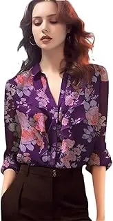 [Generic] Women Floral Print Chiffon Blouse Spring Summer Loose-Fitting Ruffle Tops