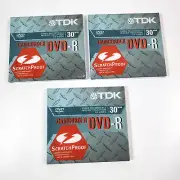 3 TDK DVD-R 30 Min Video Disc Recordable Camcorder 1.4GB Scratchproof NEW sealed