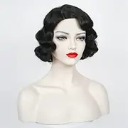 Wave Wig Women Black 1920s Vintage Flapper Wig Lady Rockabilly Short Curly Wig Carnival Party Cosplay Costume Synthetic Hair