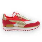 Puma Future Rider Glitz Jr White-Persian Red-Gold 384752-01 Grade-School
