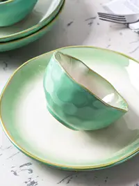在飛比找松果購物優惠-玉泉青荷歐式風格瓷碗釉下彩純色設計圓形45英寸小碗單個出售適
