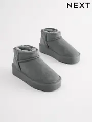 Grey Flatform Mini Warm Lined Water Repellent Suede Pull-On Boots (Q97866) | $27 - $34