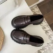 Platform Chunky Heel Loafers Matte - Brown - 36