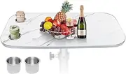 HWHongRV RV Table Top Replacement, 31.5x15.7Inch Rectangular Camper Pontoon Boat RV Table Top with 2ps Cup Holder, Sturdy Plywood with Silver Metal Trim for RV, Yacht, Camper, Marine