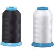 Set of 2 Huge White & Black Spools Bobbin Thread for Embroidery Machine Sewing