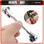 Mini Durable Steel 1/4 in Ratchet Socket Handle Wrench Double Ended Spanner US