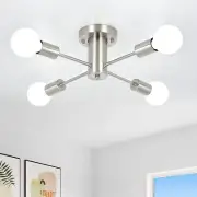 Semi Flush Mount Sputnik Chandelier, 4 Lights Brushed Nickel Ceiling Light Fixtu